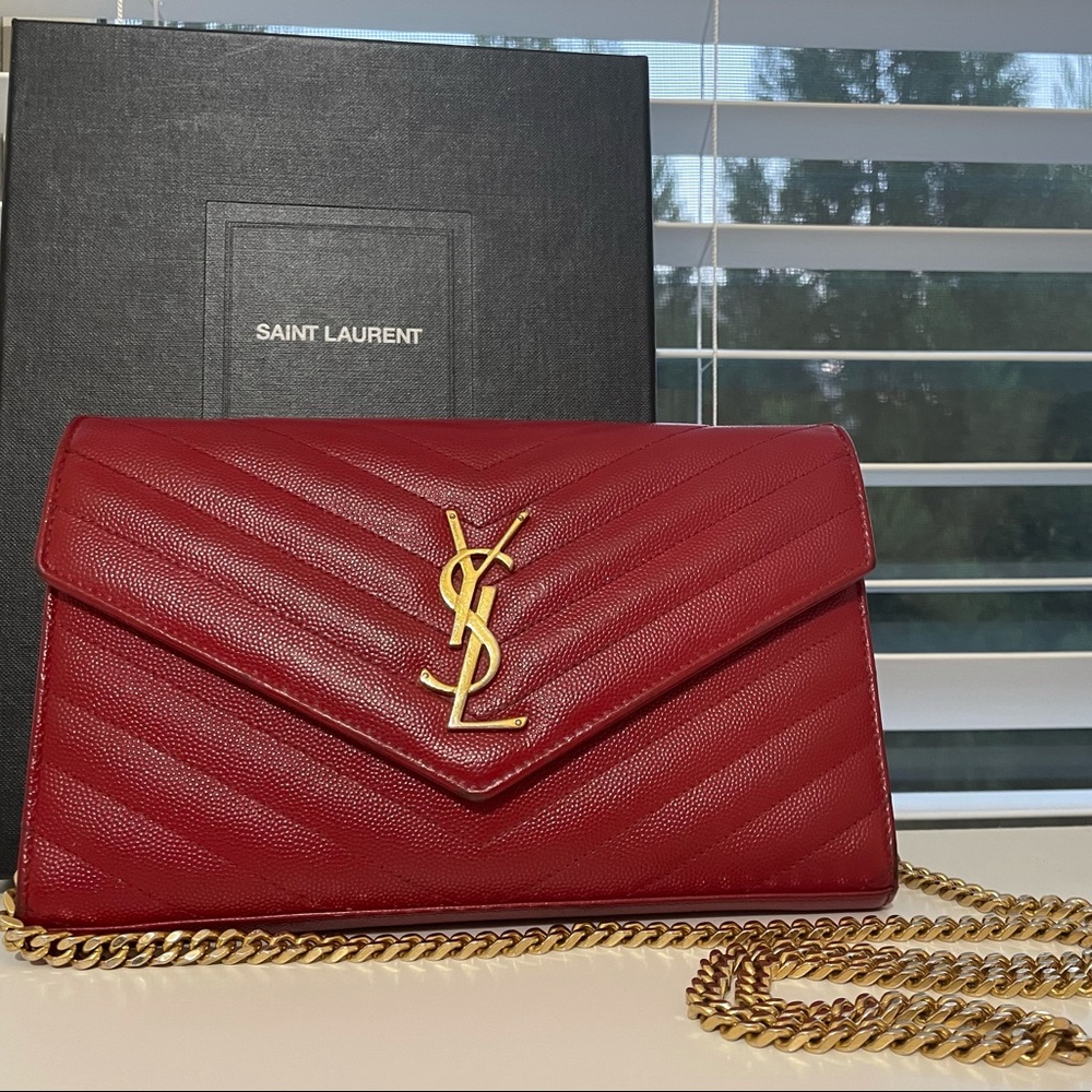 COPY - Yves Saint Laurent Wallet on a Chain in New Red GUC